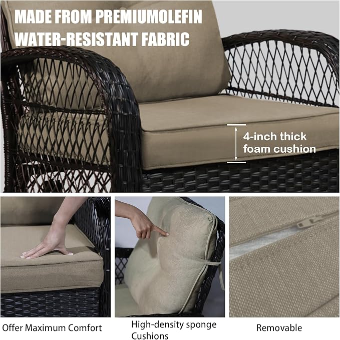 Outdoor Swivel Rocker Patio Chairs with Cushions，Outdoor Swivel Rocking Chairs Set of 2 with Rattan Side Table，360 Degree Swivel Seat Patio Furniture Set for Outside Porch Deck，3 Pieces