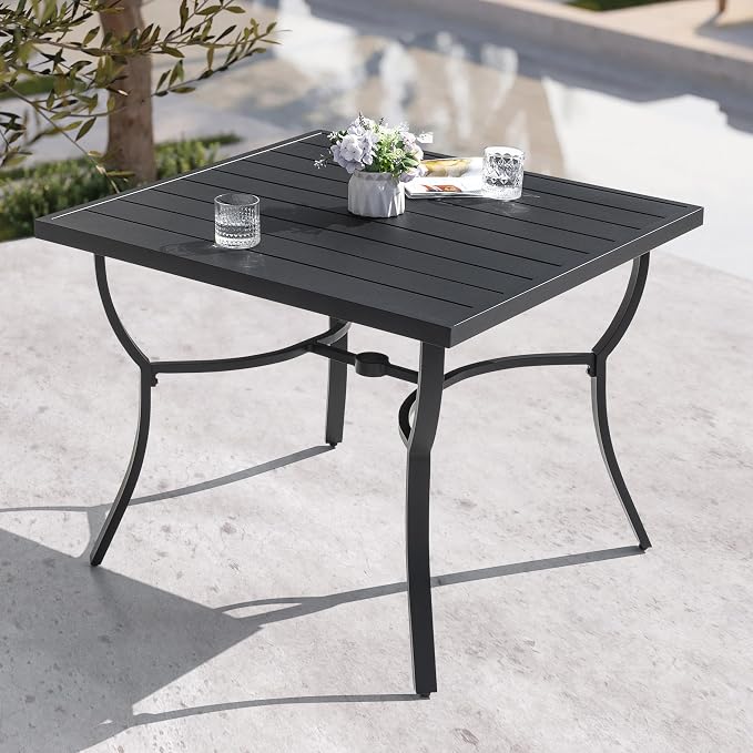 NUU GARDEN Outdoor Dining Table 36" Square Patio Dining Table with Aluminum Tabletop and 1.60" Umbrella Hole, Large Garden Patio Table for 4 People, Black