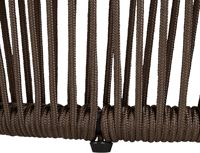 Round Acacia Wood Side Table with Light Grey Rope Frame, Teak Finish Top, 150 lbs Capacity, No Assembly Required, Weather-Resistant Accent Table for Patio Backyard Living Room