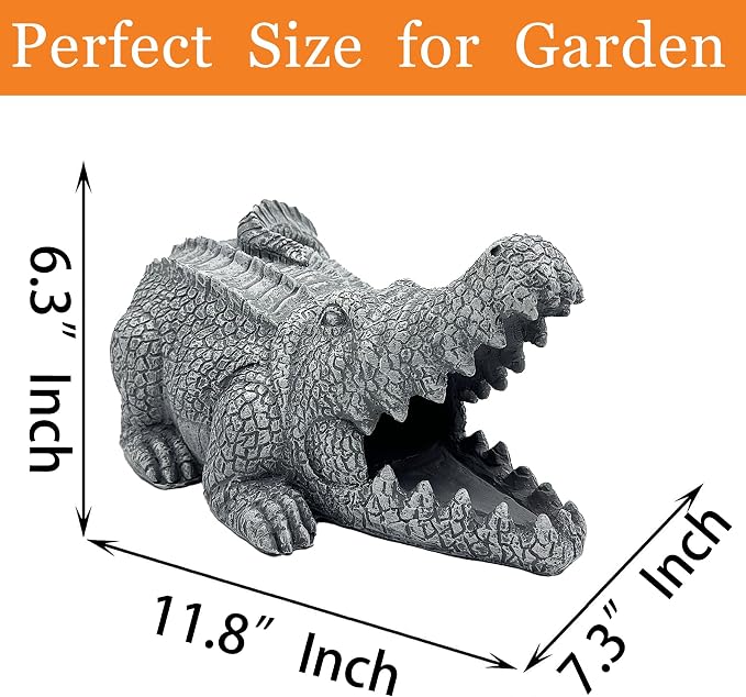 Teaeeno Alligator Decor Statue Gutter Downspout Extension Decorative,Crocodile Gutter Animal Statue Outdoor Decor,3"×4" Rain Gutter Downspout Splash Block,Garden Splash Block Outdoor Sculpture (Stone)