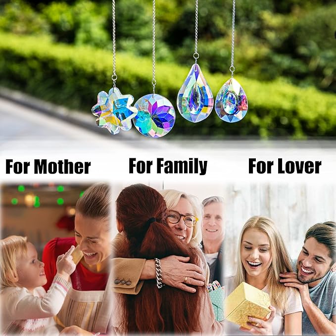 4pcs Crystal Suncatchers for Window Hanging Sun Catcher Indoor RainbowMaker | Hanging Crystals Suncatcher for Home Garden Decor Lamp Chandelier Prism Gift For Women Light Catcher Glass Christmas Ornament