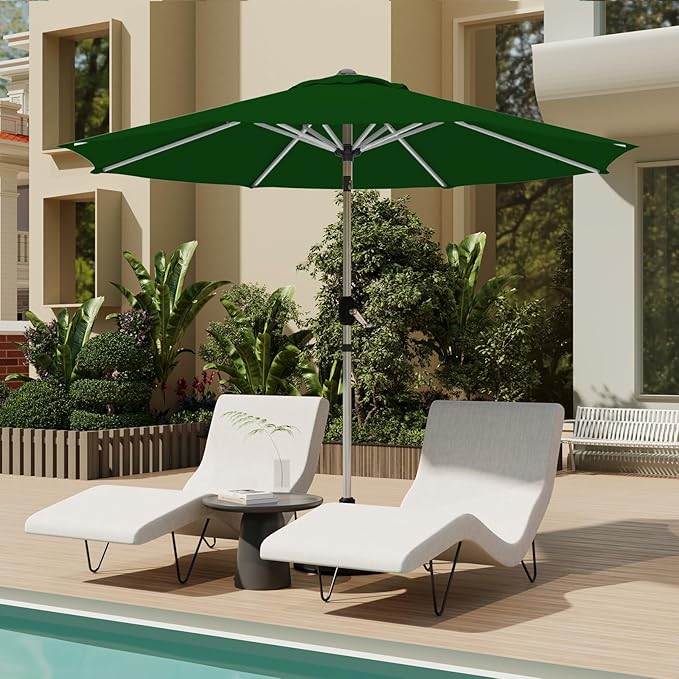 10FT Aluminum Outdoor Patio Umbrella, Fade-Resistant Market Umbrella with Push Button Tilt Function, 8 Sturdy All-Aluminum Ribs for Gardens, Patios, Backyards & Pools