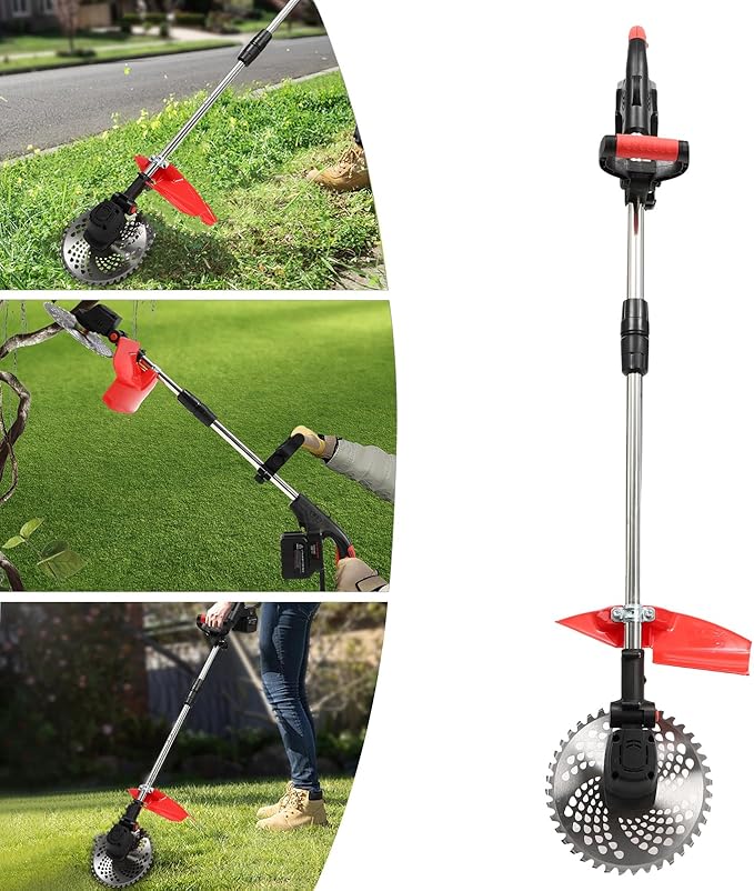 Cutter Weed Wacker, 1800W 21V Rechargeable Cordless Grass Trimmer Strimmer w/2 Li-Ion Battery Cutting Blades Grass Trimmer for Garden Pruning