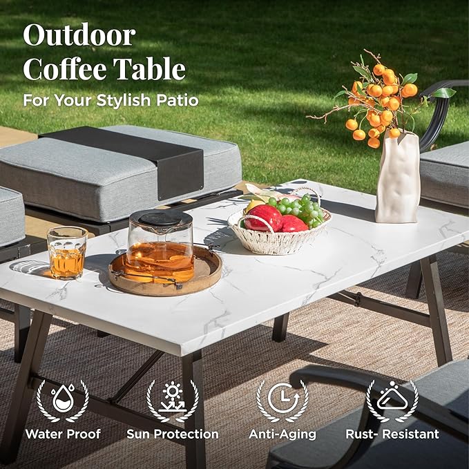 Patio Furniture Set 4 pcs, Outdoor Patio Furniture, 3-Seat Sofa, 2 Rocking Chairs, Metal Coffee Table and 5.75" Extra Thick Cushion, Patio Conversation Set for Garden Backyard Deck,Grey