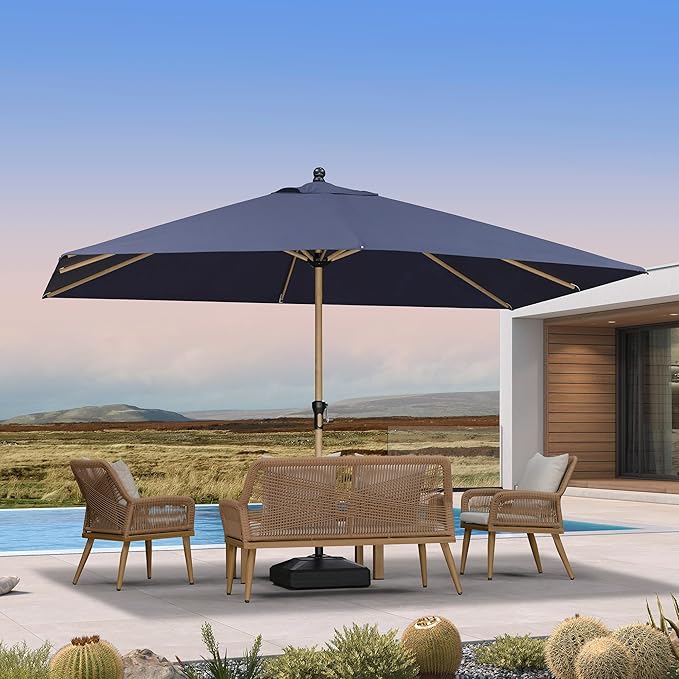 PURPLE LEAF 9' x 12' Patio Umbrella Outdoor Table Umbrella Rectangular Aluminum Market Umbrella with 8 Sturdy Ribs & Crank Outdoor Umbrellas for Garden Deck Patio, Navy Blue