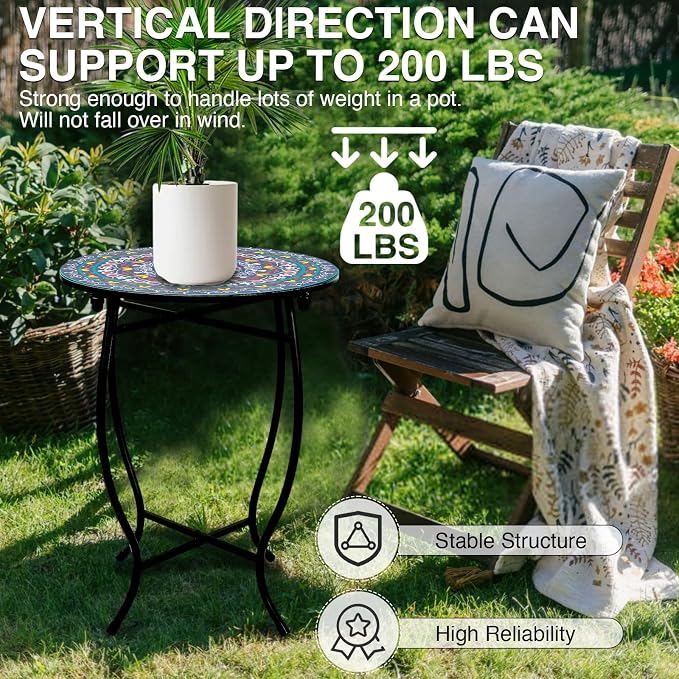 Indoor Outdoor Small Metal Round Side Table, Versatile 14 Inch Round Metal End Table for Patio Balcony Yard Porch Garden, Anti-Rust Waterproof Accent Table for Indoor Outdoor Use, Easy Assembly