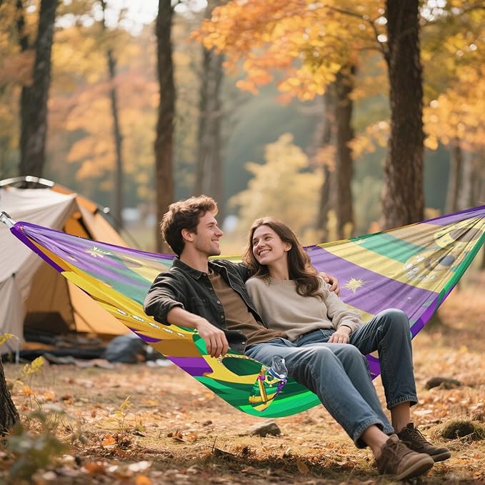 Mardi Gras Carnival Jewelry Feather Lipstick Outdoor Hammock with Tree Straps Tree Hammock for Outside Beach Patio Garden