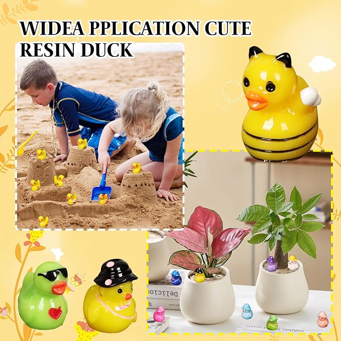100 Pack Multicolor Mini Resin Ducks to Hide, 35 Unique Styles Solid Little Ducks, Tiny Miniature Duck Figures Bulk for Garden, Terrarium, Potted Plants & Micro Landscape Decor