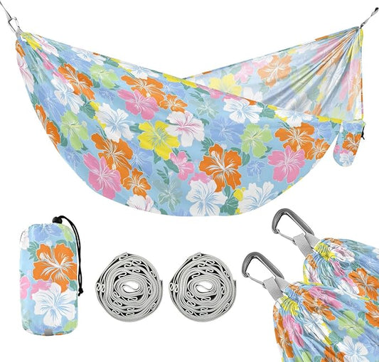 Camping Hammock Outdoor Hammocks for Outside Colorful Hibiscus Flowers Beach Trees Portable Lightweight with Pockets Tree Straps Indoor