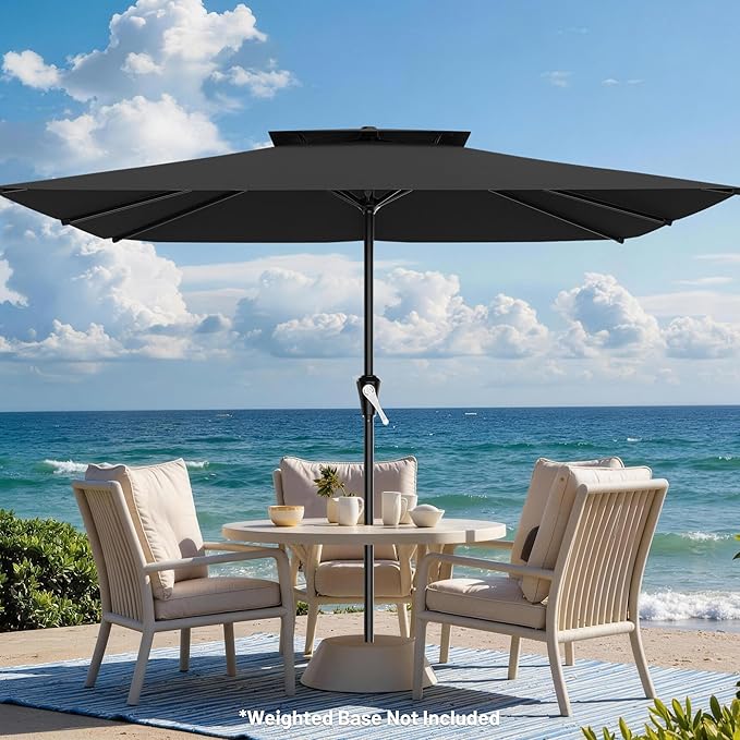 AreShark 8'x10' 2 Tiers Rectangular Patio Umbrella - Outdoor Umbrella Waterproof UV Protection, Market Table Umbrella w/Crank for Pool, Backyard, Deck(Black)