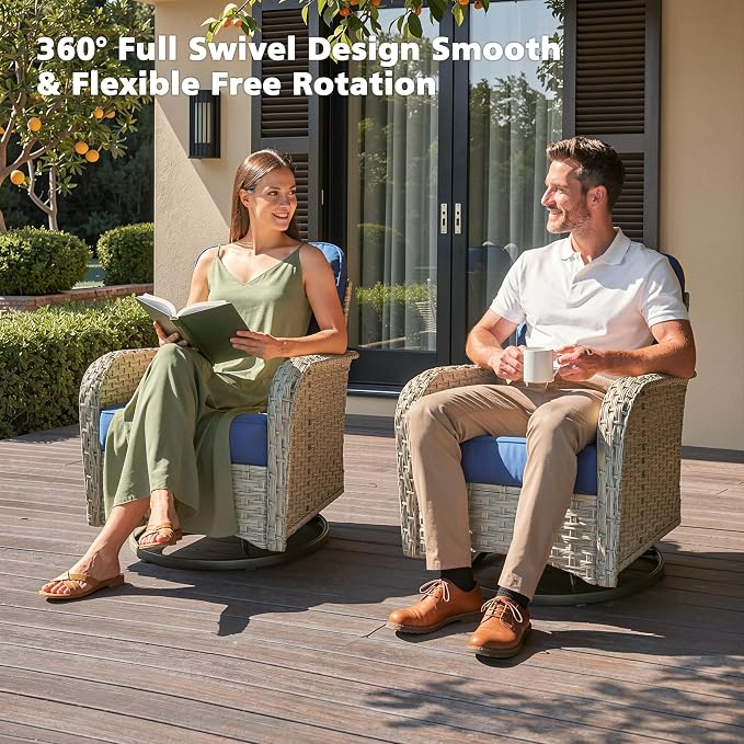 CAODOC Outdoor Sectional Patio Furniture Set,8 Pieces Wicker Conversation Sets L Shaped Couch,Out Door Sofa Outside Furniture with Swivel Chairs,Blue