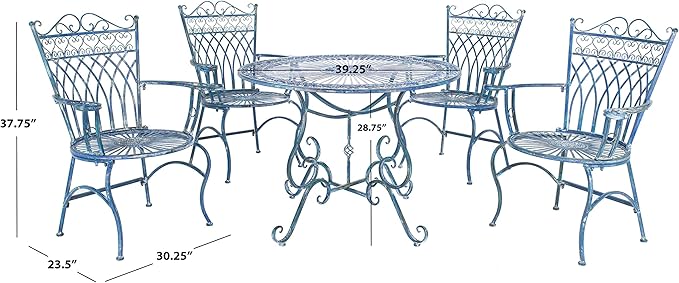Safavieh PAT5003C Outdoor Collection Thessaly Victorian Antique Blue 5-Piece Set Dining