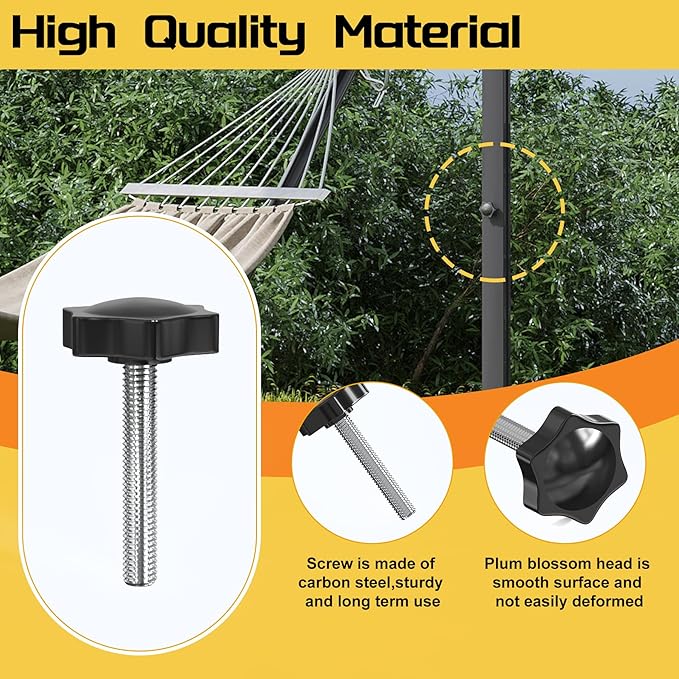 Replacement Hammock Hooks & Hand Knobs Kit 8 Pcs, Heavy Duty Hooks Fit 3/8" Diameter 1-1/4 to 2" Long Hole, M8 x 40mm Star Hand Knobs, Hammock Combo Hooks Kit for Garden Patio Home