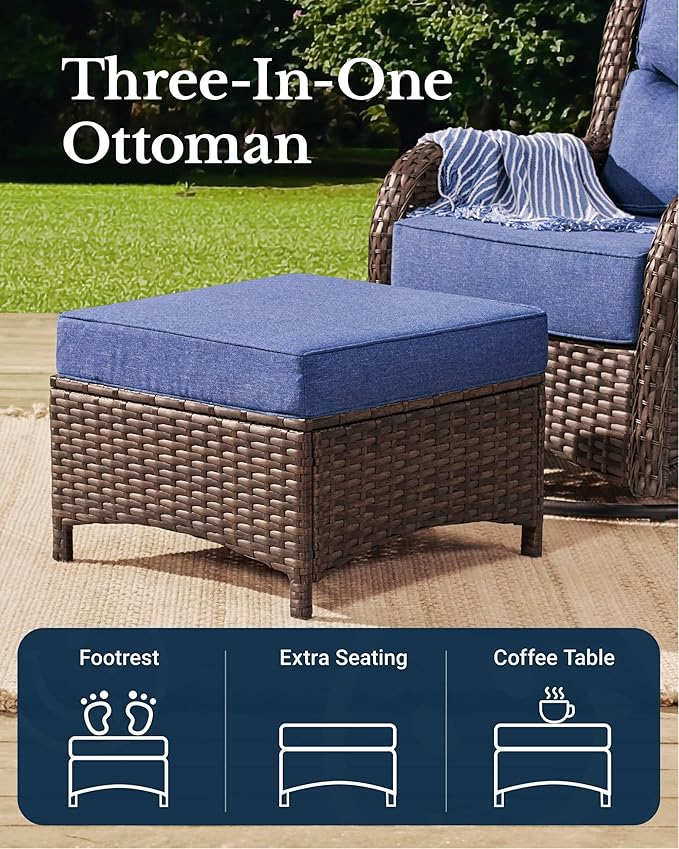 HILLGA Luxury Patio Furniture Set with 6-inch Thick Cushion, Outdoor High Back Swivel Rocker Patio Chairs, 2PCS Wicker Conversation Set for Deck Yard and Poolside, Burgundy (V2)
