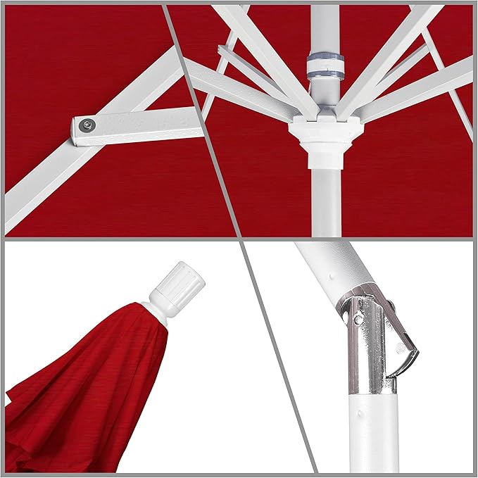 California Umbrella 9' Round Aluminum Market Umbrella, Crank Lift, Collar Tilt, White Pole, Pacifica Pacific Blue
