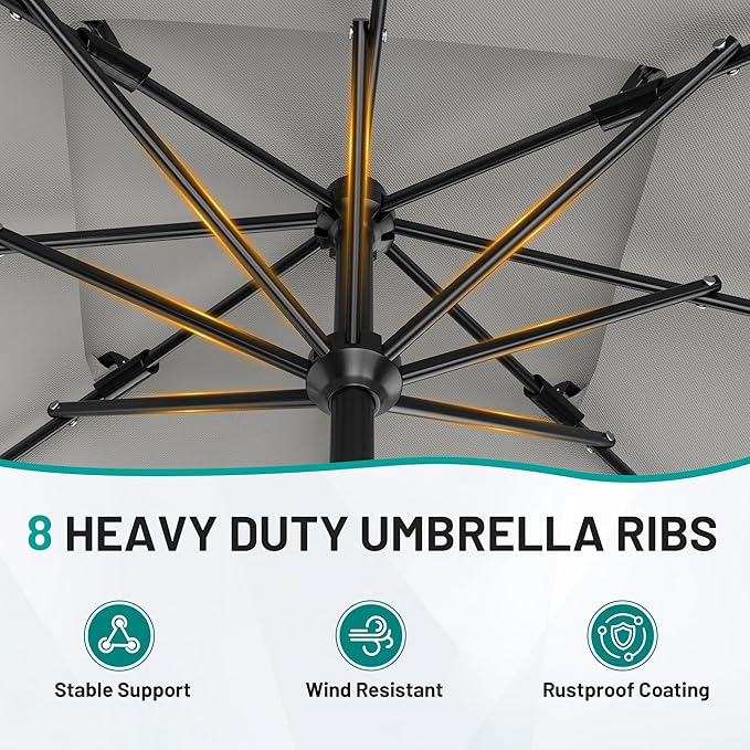 AreShark 8'x10' 2 Tiers Rectangular Patio Umbrella - Outdoor Umbrella Waterproof UV Protection, Market Table Umbrella w/Crank for Pool, Backyard, Deck(Light Gray)