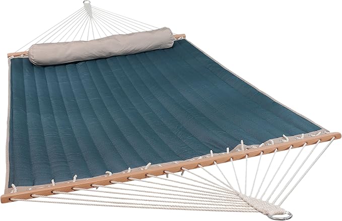 Sunnydaze Double Quilted Polyester Hammock with Detachable Pillow - 440-Pound Capacity - Tidal Wave