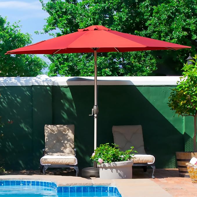 Domi 10FT Patio Umbrella, Outdoor Table Umbrella with Aluminum Pole, UV Protection Waterproof Market Sun Umbrella with Push Button Tilt and Crank for Garden, Deck, Backyard, Pool (Brick Red)