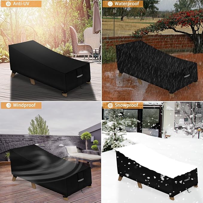Dokon Patio Lounge Chair Covers Waterproof Outdoor Chaise Lounge Cover with Air Vents, Windproof Anti-UV Heavy Duty Oxford Fabric Patio Furniture Covers (86"L x 34"W x 32"H) - Black