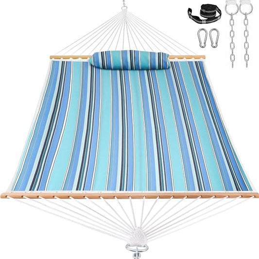 Lazy Daze Hammocks 12 FT Sunbrella Fabric Quilted Hammock Double Sunbrella Quilted Hammock with Spreader Bars & Pillow, All Weather and Fade Resistant for Outdoor, 450 lbs Capacity, Dolce Oasis