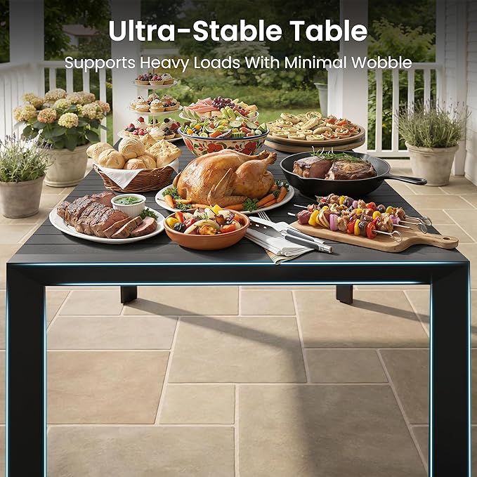 Crestlive Outdoor Dining Table for 8, Patio Table with Umbrella Hole, Aluminum Frame & WPC Wood-Like Tabletop Ideal for Garden, Backyard, and Indoor