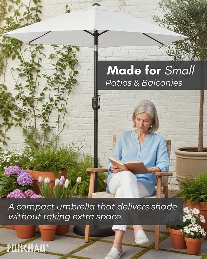 6 Ft Outdoor Patio Umbrella, Easy Open/Close Crank and Push Button Tilt Adjustment - White Market Umbrellas