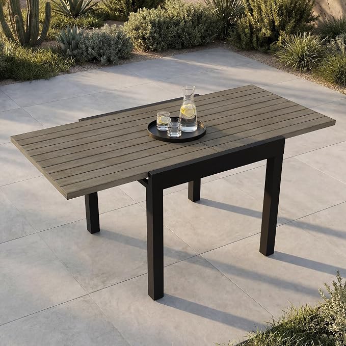 Expandable Patio Dining Table for 4-6 Person, Aluminum Extendable Outdoor Table, 32"-65" Adjustable Patio Table, Square/Rectangular Outdoor Accent Table for Garden, Backyard, Poolside, Gray