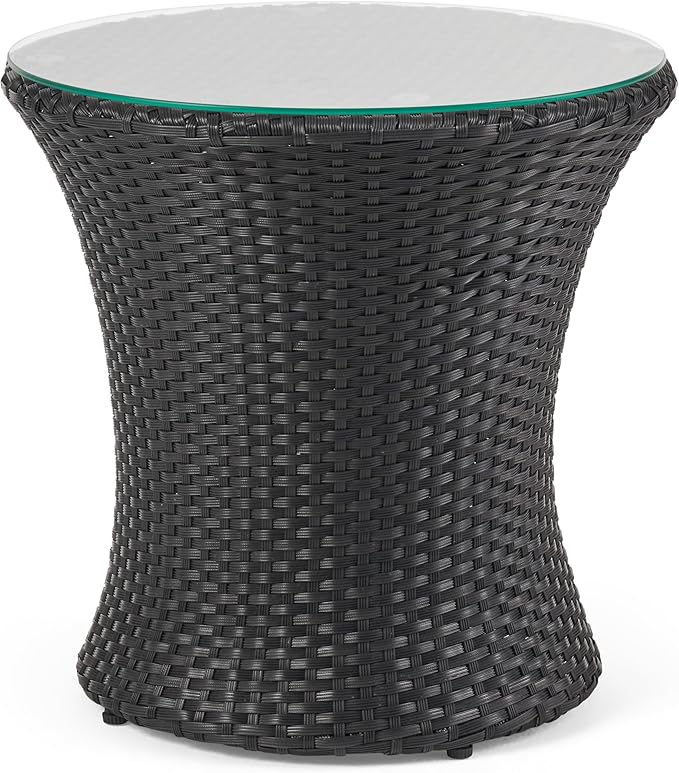 Merax Patio Furniture Set of 3, Outdoor PE Rattan Wicker Chairs with Cushion & Glass Coffee Table for Balcony Garden Front Porch, Patio Conversation Sets for 2, Sturdy Aluminum Frame, Black+Ivory