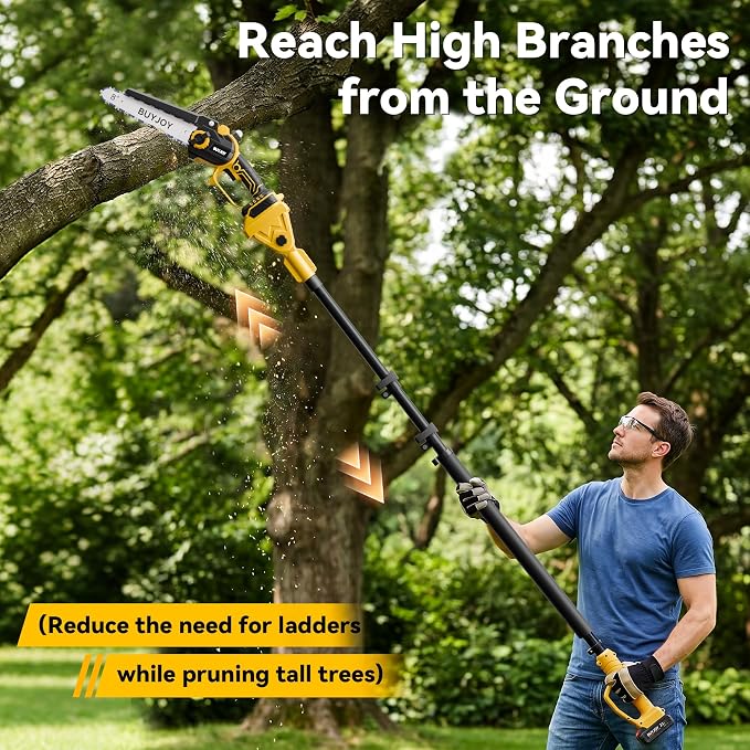 BUYJOY 4-in-1 Electric Pruning Shears & 8 Inch Pole Saw Combo, 1.8" Cutting Diameter Cordless Pruner, 2×4.0Ah Batteries, Adjustable Branch Cutter for Tree Trimming and Garden Pruning