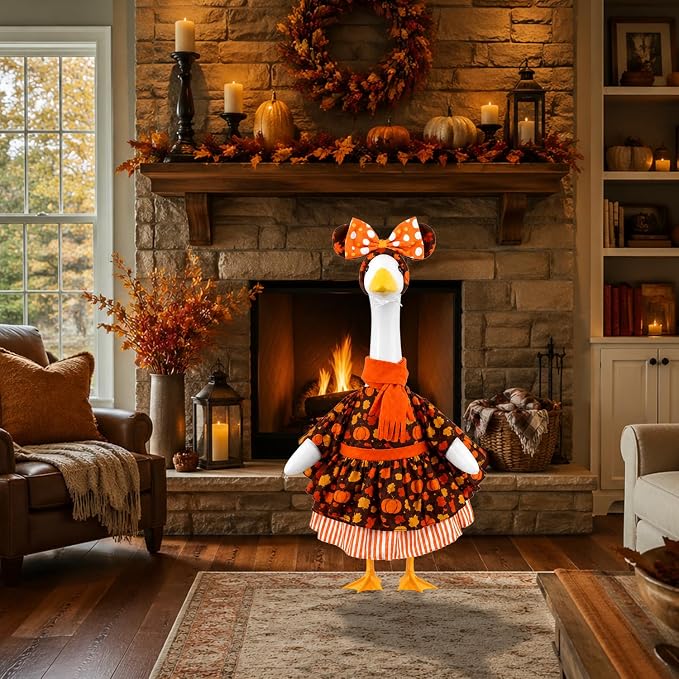 Fall Pumpkins Porch Goose Outfits Autumn Goose Costume for Outdoor Decor | for 23 Inch Lawn Plastic/Cement Statues, Harvest Autumn Sculpture Clothes for Garden Yard Patio Decoration