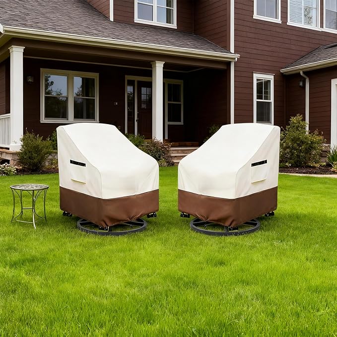 Patio Chair Covers 2 Pack,Swivel Lounge Chair Cover,Waterproof Heavy Duty Outdoor Lawn Patio Furniture Covers 28 W x 31 D x 38.5 H inches,Beige & Brown
