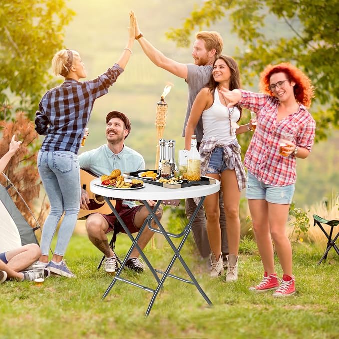 Tangkula 32" Round Folding Table, Portable Picnic Table with All-Weather HDPE Tabletop, Heavy-Duty Metal Frame, Heavy Duty Plastic Outdoor Table for Camping, Dining, BBQ, Party, No Assembly Needed