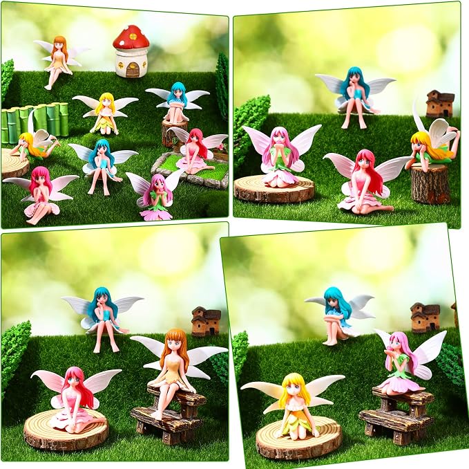 Miniature Fairy Figurines, 8 Pcs Hand-Painted Small Flower Fairies with Wings for Garden Decor, Cake Topper & Landscapes