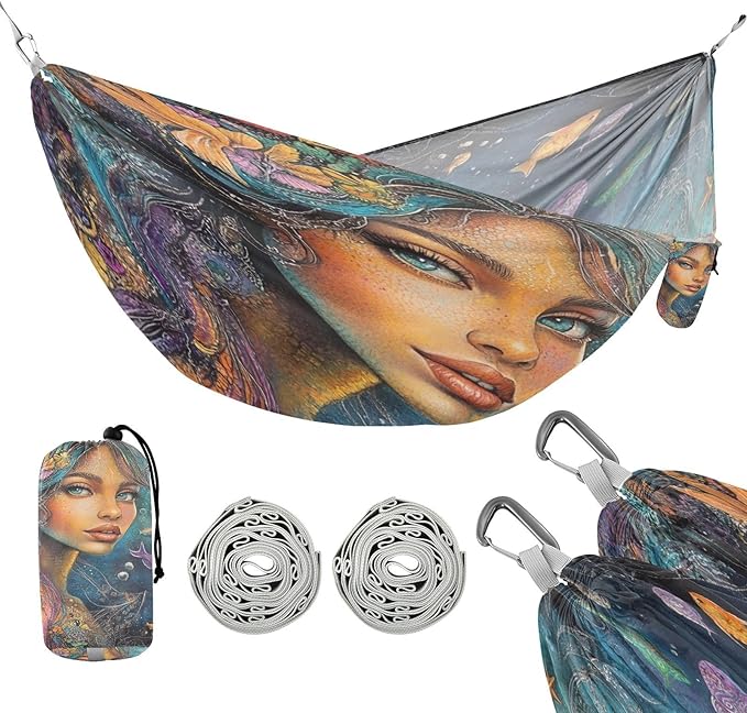 Ocean - Inspired Mermaid Muse Outdoor Hammock with Tree Straps Tree Hammock for Outside Beach Patio Garden