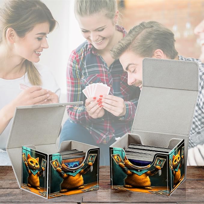 Card Deck Box for MTG, Cards Storage Box Fits 120+ Sleeved, Leather Small Size Strong Magnetic Closing Card Case for Board Games Magic TCG CCG Baseball Collection, Chess Card Cat