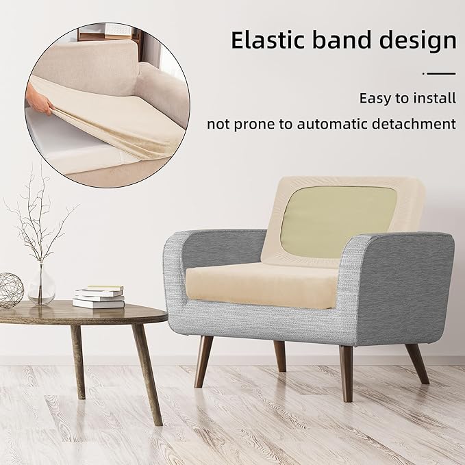 BIETYONE 8Pcs Stretch Velvet Patio Cushion Cover,Fluffy,for Fall Outdoor Couch Cushion Cover Replacement,Washable Indoor Outdoor Cushion Slipcovers(Beige,Cover Only)