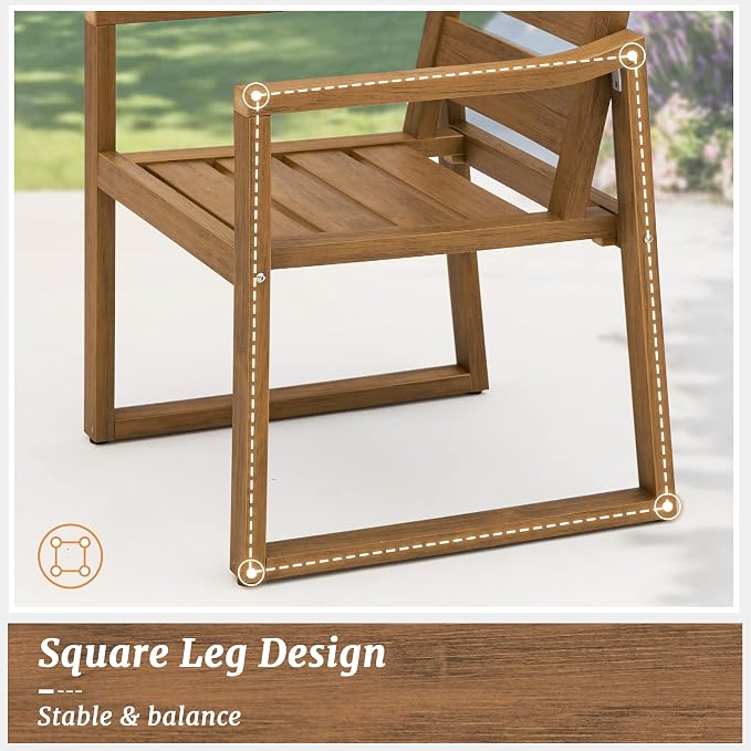 Cozyman HDPS Patio Dining Chairs Set of 8, 350LBS, with Armrest, All Weather Kitchen Chairs with Square Frame Legs for Outdoor Indoor, Backyard, Teak Color-Oil Printed