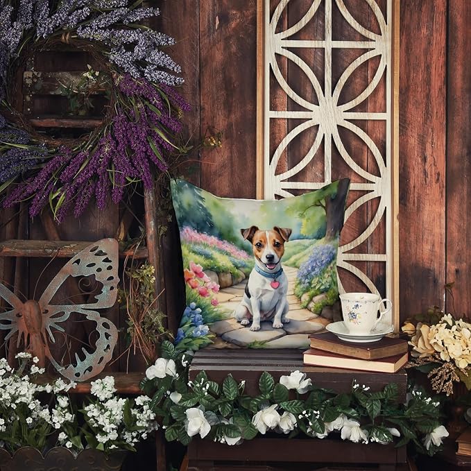 Caroline's Treasures Jack Russell Terrier Spring Path Throw Pillow Machine Washable, Indoor Outdoor Decorative Pillow for Couch, Bed or Patio, 14Hx14W