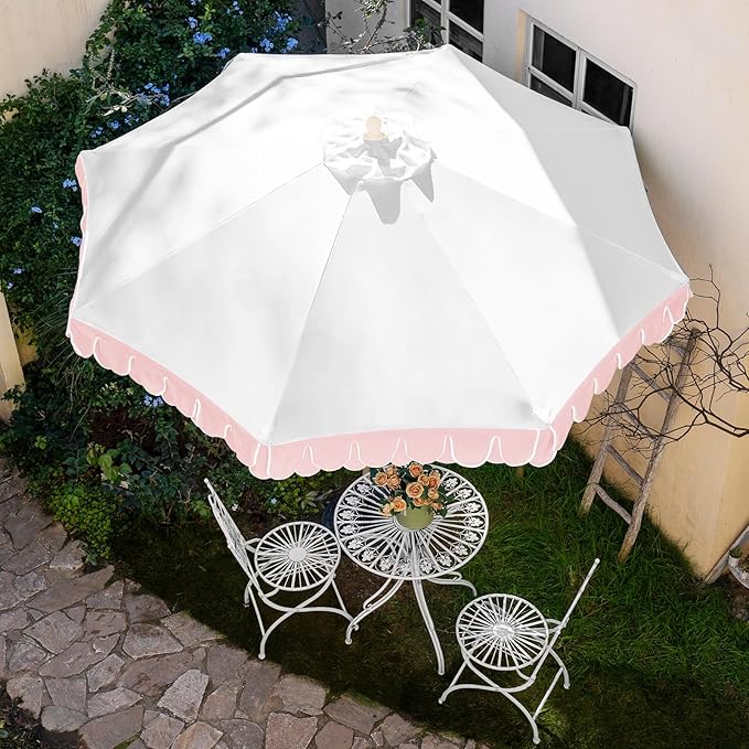 9Ft Elegant Valance Patio Umbrella, Outdoor Umbrellas for Patio with Auto-Tilt and Crank Systerm, Table Umbrella for Outdoors, Poolside,Beach, Backyard