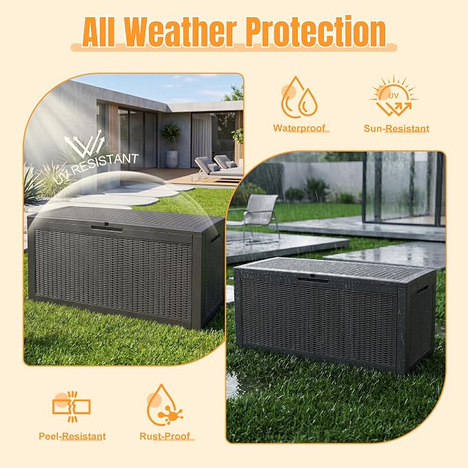 Outdoor Storage Box,160 Gallon Resin Deck Box,Waterproof & UV Resistant Lockable Package Delivery Bin,Toy Cabinet for Indoor & Outdoor