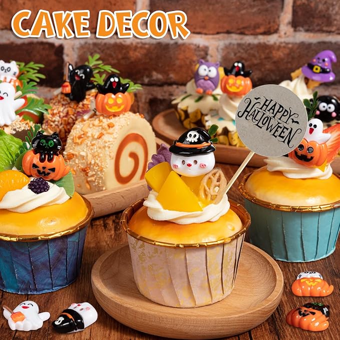 66PCS 11Styles Halloween Resin Flatback Charms Mini Resin Pumpkin Ghost | Halloween Garden Miniatures Figurines, DIY Garden Accessories Meeting Supplies Phone Case