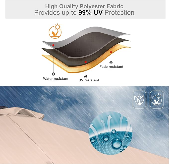 PHI VILLA 15FT Patio Umbrella with Base, Large Double-Sided Outdoor Market Umbrella with Crank Lift, UV-Resistant Canopy for Poolside, Garden, Deck, Backyard, Khaki