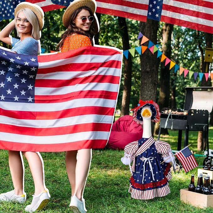 4th of July Porch Goose Outfit Patriotic Independence Goose Clothes for 23" High Cement or Plastic Geese Costume for Yard Lawn Outdoor Garden 250 Year Anniversary Duck Statue Dress American Flag Decor