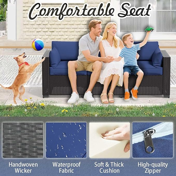 YLGJ&TIDY Outdoor Patio Furniture Set, 3-Seat Patio Sofa, All-Weather PE Rattan Sectional Conversation Set, Waterproof Couch w/Thick Cushions, Deep Seat, High Backrest for Backyard, Poolside, Porch