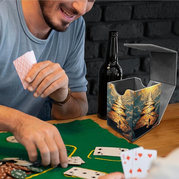 Cloud Stone Man Card Deck Box for MTG, Personalized Card Storage Case Fits 120+ Sleeved Cards, Premium Leather TCG Box with Strong Magnetic Closure for Magic, CCG, PTCG, Baseball Cards