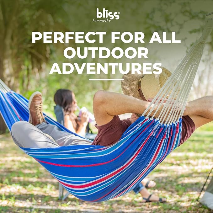 Bliss Hammocks 40" W Single Outdoor Hammock with Hand-Woven Rope Loops & Tree Straps, Patio, Durable, Cotton/Polyester, 220 Lbs Capacity, Patriot Stripe