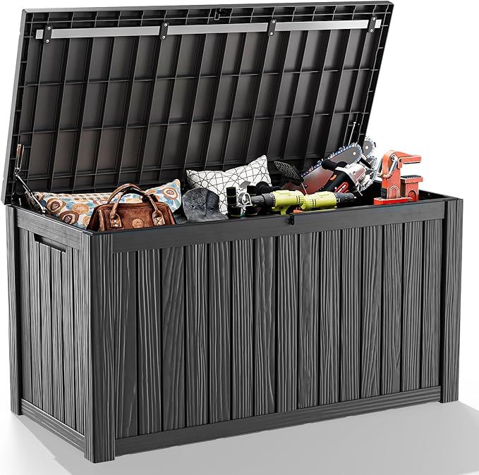 180 GallonOutdoor Storage Box,Resin Deck Boxes Waterproof, IndoorOutdoor Bin for Package Delivery, Patio Cushions, Gardening Tools, Lockable, UV Resistant