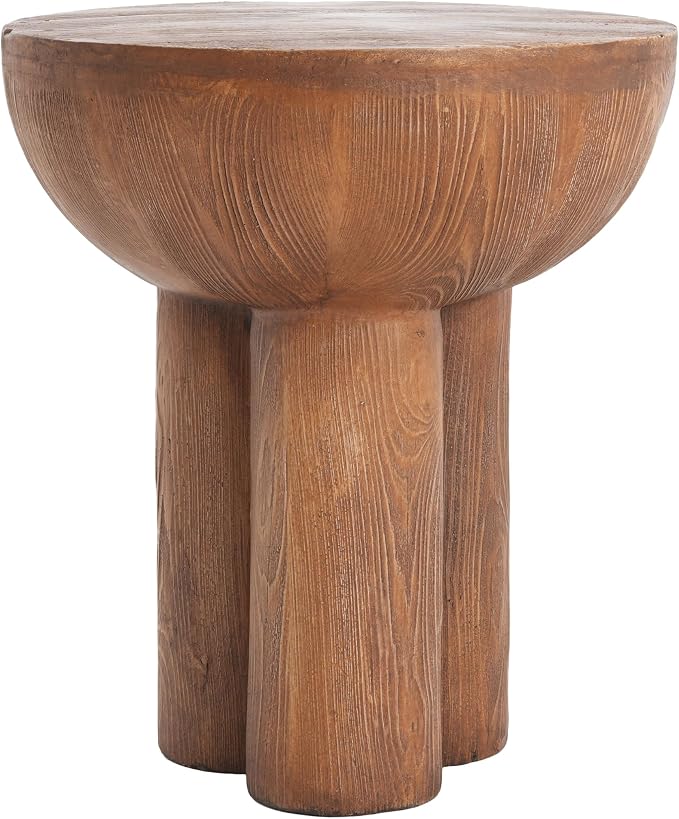 Christopher Knight Home Nataly 18.25" H Small Outdoor Side Table, Mushroom-Like Carved Garden Stool, Lightweight Concrete End Table, Patio Decorative Home Stool for Balcony Poolside Backyard, Brown