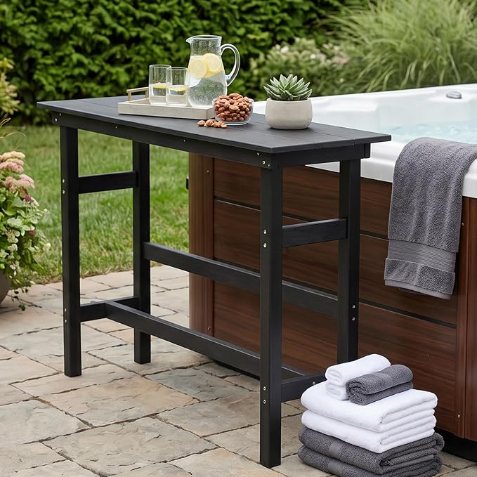 41.25" Outdoor Bar Table, Heavy Duty HDPE Console Table, Weather-Resistant Outdoor Console Table, Modern Bar Height Pub Table for Poolside/Garden/Backyard/Deck/Patio Furniture, Black