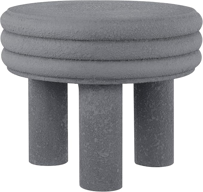 JONATHAN Y Rashida 18" Modern Round Polyresin Indoor Outdoor Accent Coffee Table, Weather Resistant Low Table with Chunky Ribbed Stacked Ring Design and Tripod Pillar Base, Gray Frosted TBL1106A
